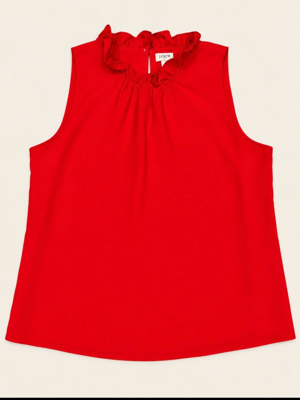 J. Crew Bright Red Ruffle-Neck Sleeveless Blouse